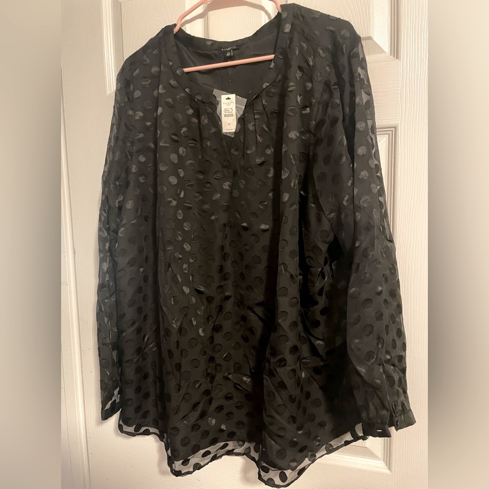 Talbots Bubble black tunic with sheer sleeves